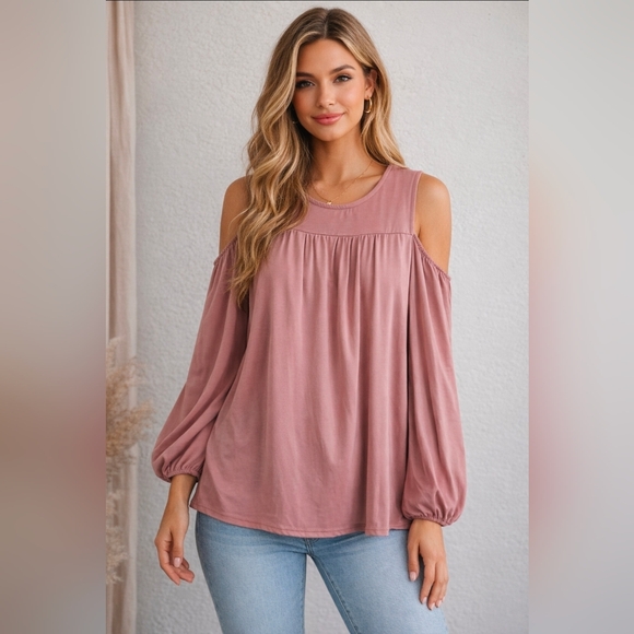 entro Tops - Entro Flowy Cold Shoulder Blouse Mauve Measure Large